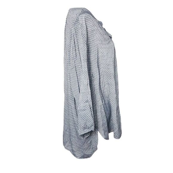 Fred David Women's Size 2X Gray White Polka Dot Lace Up 3/4 Sleeve Blouse - Picture 5 of 7